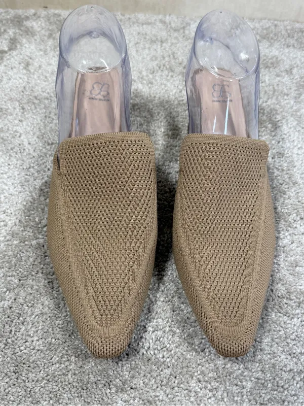 Cosy Island Women’s Knit Block Heels Shoes Mules Pointed Toe in Apricoat Cream 9 - Image 2