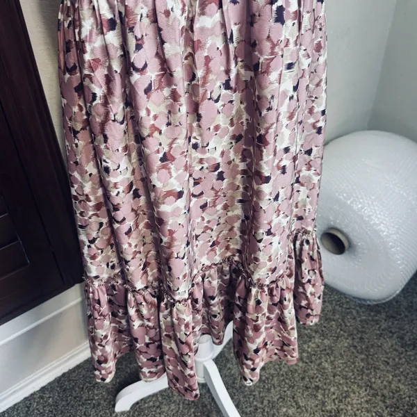 Fossil Pink Mini Dress Watercolor Abstract sleeveless M‎ Ruffle Hem Party Corset - Image 4