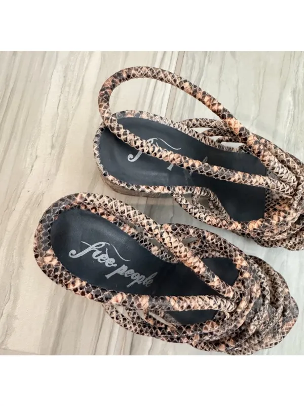 Free People Colette Shoes Size 6 Python Leather Caged Block Heel Sandal Mob Wife - Image 10