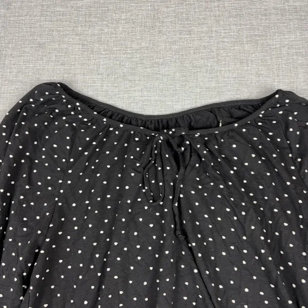 Garnet Hill Blouse Womens XS Black Off Shoulder 3/4 Sleeve Polka Dot Jersey Top - Image 5
