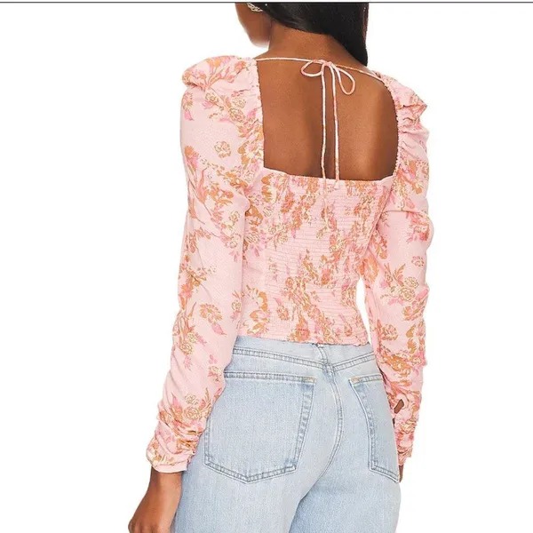 NWT * FREE PEOPLE Hillary Print Top in Pink Combo - Image 5