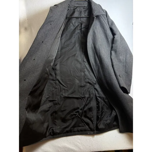 Uniqlo Herringbone Car Coat Charcoal Grey Button Front Overcoat - Image 7