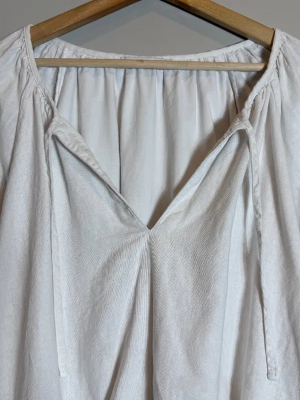 Abercrombie & Fitch x Tia Booth Linen-Blend Peasant Bubble Top Women's XL White - Image 5