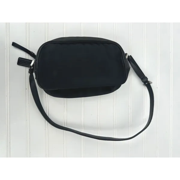 Vintage Coach Crossbody Zip Purse Y2K Bag Small Black Fabric Leather‎ Trim 7409 - Image 2