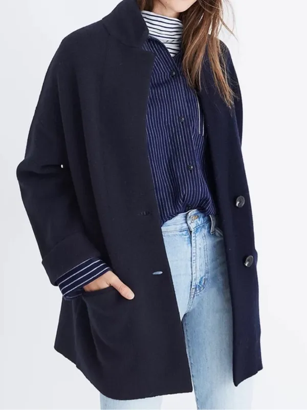 Madewell Navy Blazer Sweater Cardigan Jacket Size Small Oversized Merino Wool - Image 2