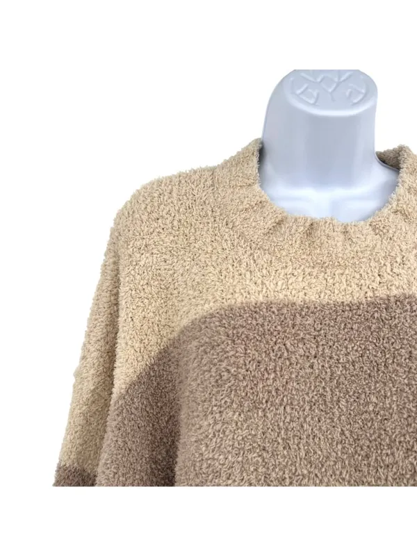 Altar'd State Fuzzy Oversized Colorblock Sweater Beige Brown Blue Size XXL - Image 9