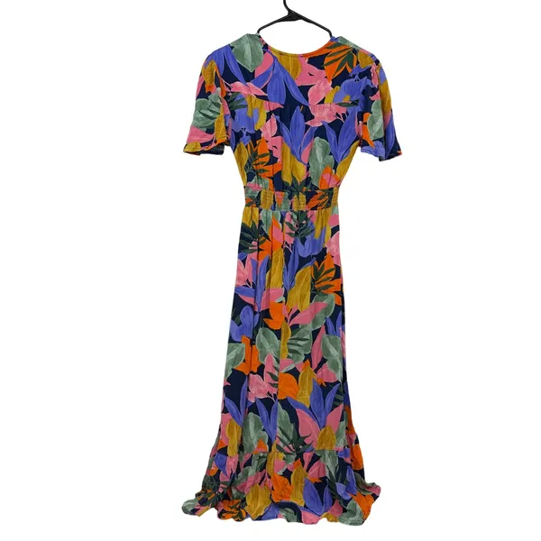 Abel the Label Dress Womens Small Blue Tropical Floral High Low Leonard Smocked - Image 7