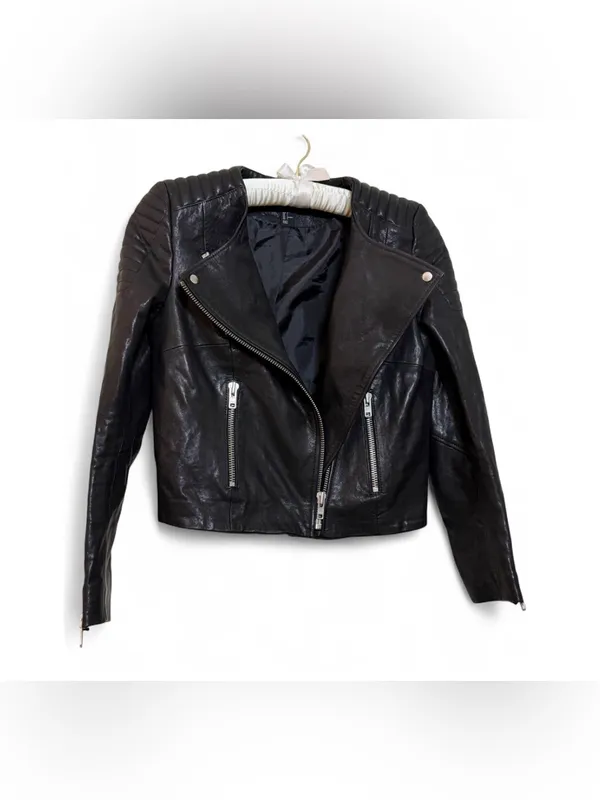 H&M The New Icons Women’s Long Sleeve Black Leather Biker Jacket Size 4 - Image 6
