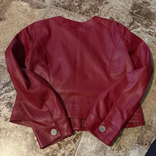 MAEVE Cora Patch Pocket Jacket Faux Leather Size Large Burgundy Red‎ - Image 6