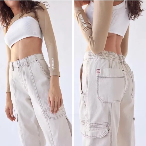BDG Urban Outfitters Relaxed Skate Cargo Jeans Cream High Rise Size 27 - Image 2