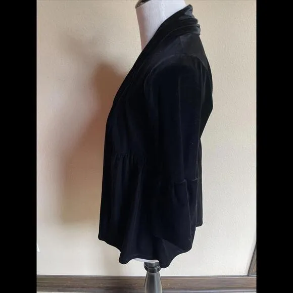Michael Stars Black Luxe‎ Velvet Open Front Bell Sleeve Jacket Top One Size - Image 4