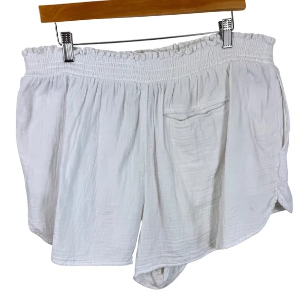 Aerie Women Gauzy High Waisted White Cotton Gauze Smocked Waist Lounge Shorts XL - Image 5