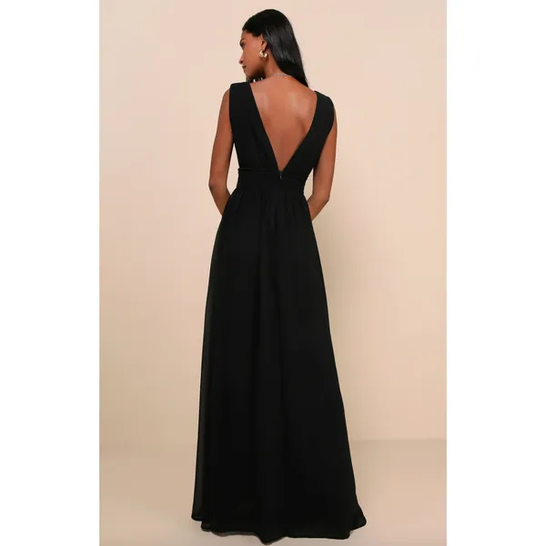 Lulus Heavenly Hues Black Maxi Dress Long Chiffon Bridesmaid Formal L NWT - Image 2