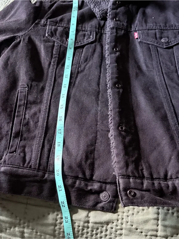 Levi's Premium Black Sherpa Lined Denim Trucker Jacket Size Large - Image 7