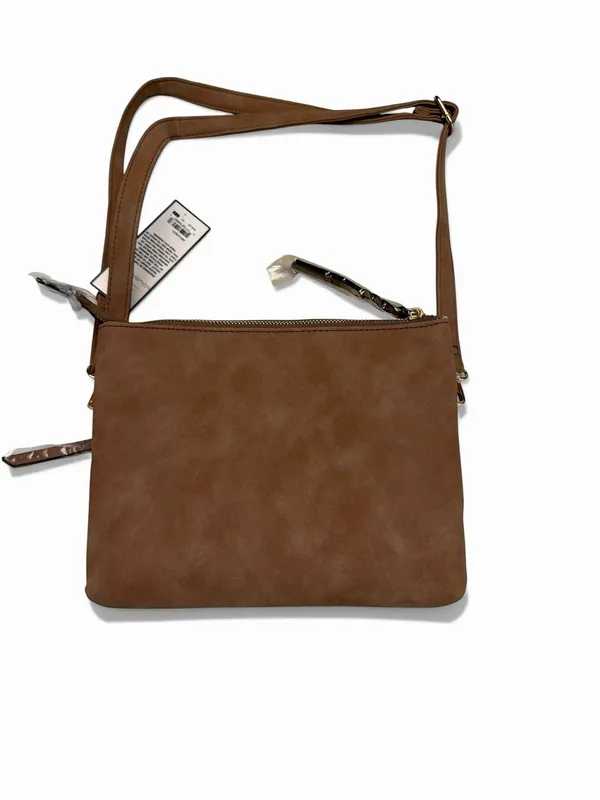 Violet Ray NYC Woven Flap Vegan Leather Crossbody Bag‎ in Cognac - Image 2
