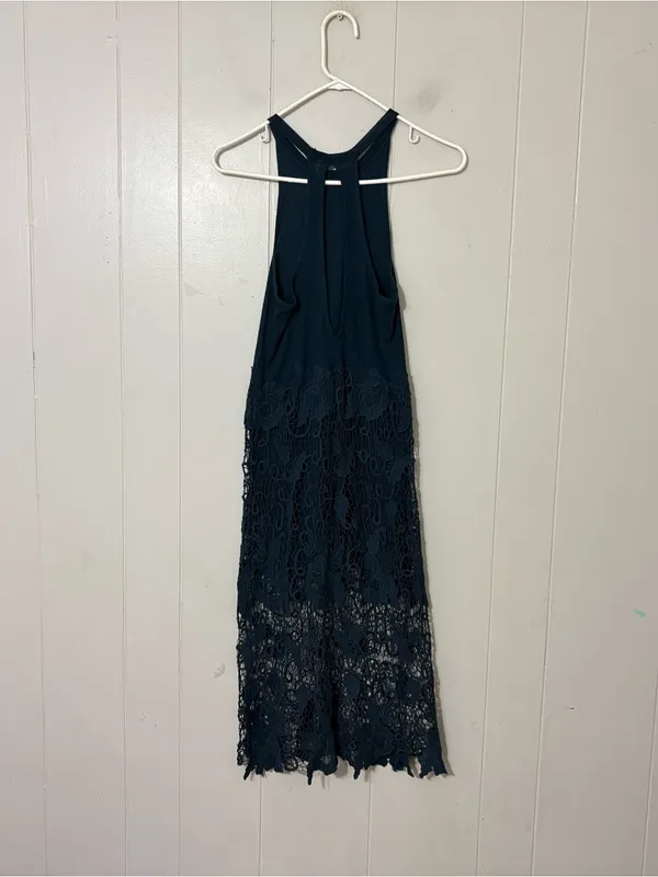 Free People Nora Crochet Lace Midi Dress XS Navy Blue Racerback Boho Sleeveless - Image 7