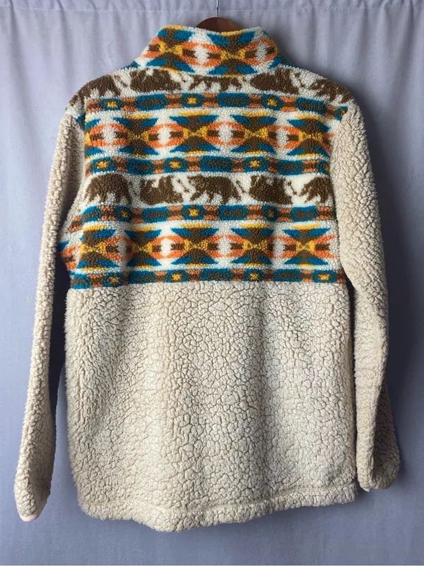 Simply Southern Cream Sherpa Zip Pullover with Teal & Orange Pattern - Image 4