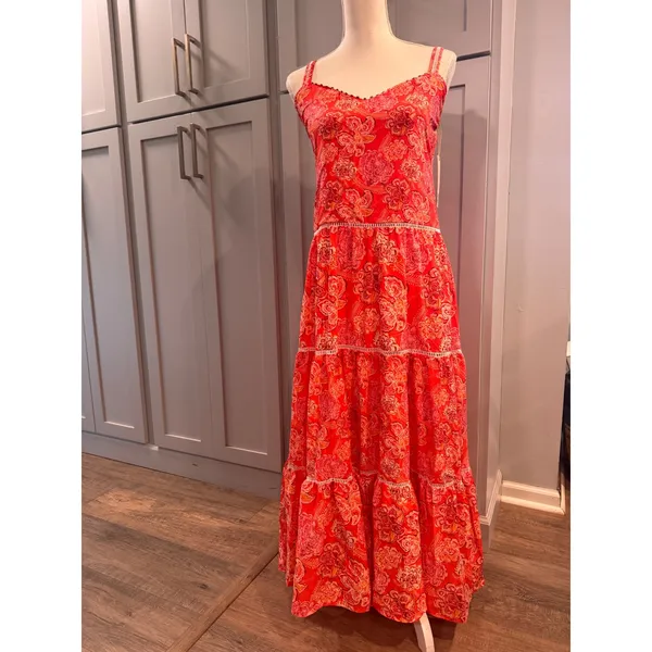 NWT Cosita Linda‎ Mandarin Floral Tiered Maxi Dress CL22548C Orange Pink Small - Image 3