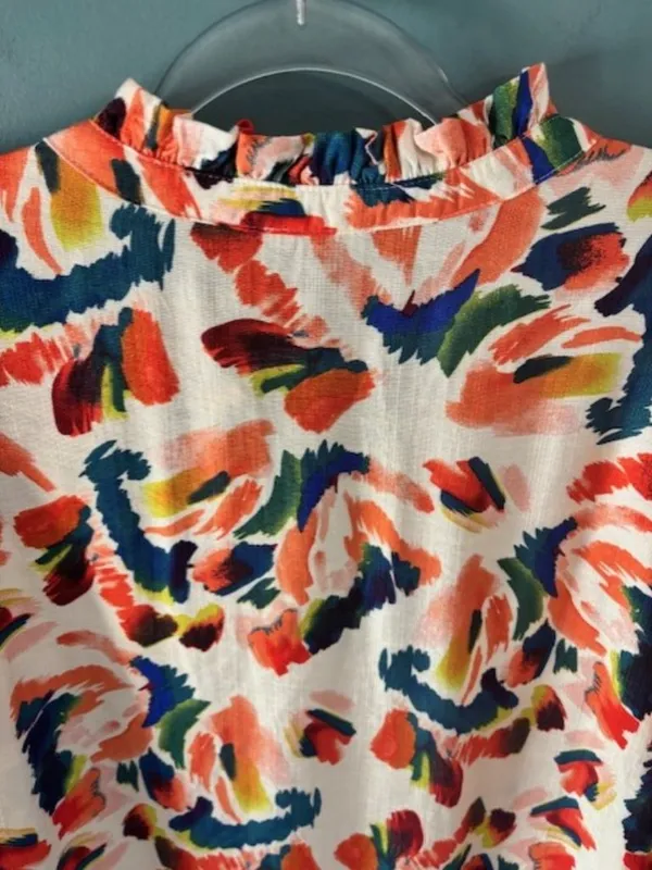 Jodifl Womens Long Sleeve Floral Ruffle V Neck Blouse M Boho Bright Statement - Image 6