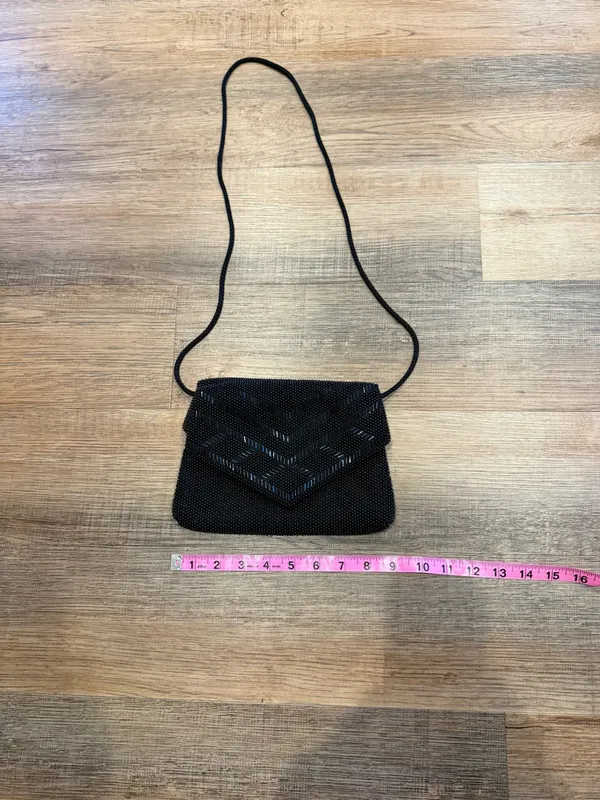 Source Unknown VNG Beaded Chevron Evening Crossbody Bag - Black Double Flap - Image 7
