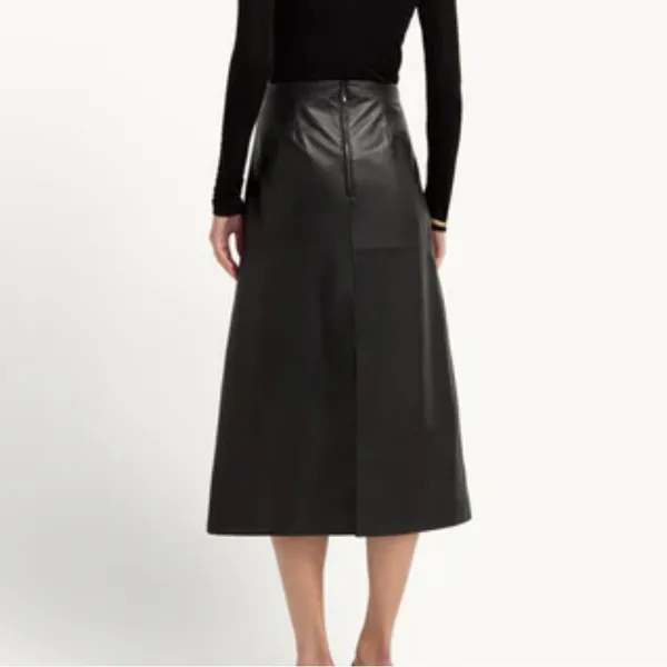 G. label By Goop Black Leather Samira Midi Skirt - Image 2