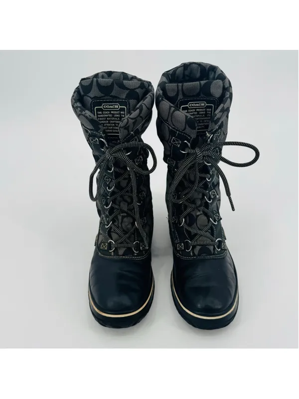 Women's Coach Shaine Black & Grey Monogram Winter Snow Boots Size 7 - Image 3