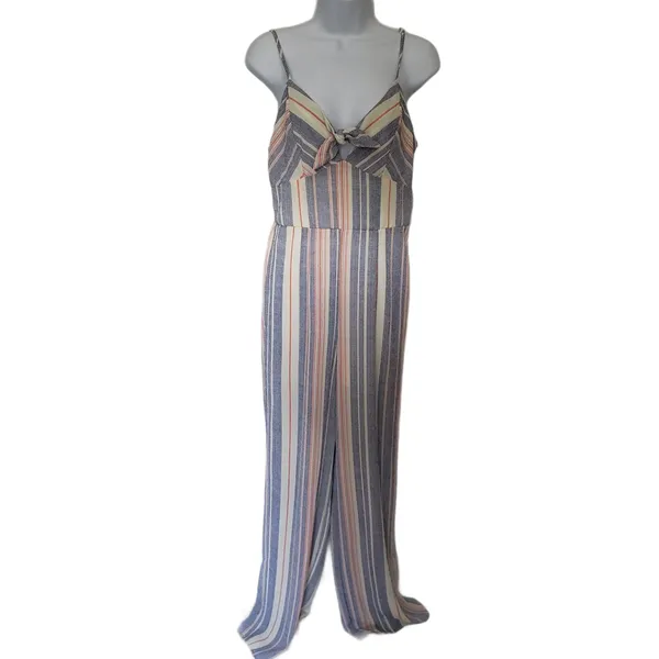 Trixxi Boho Striped Womens Jumpsuit Sz M Festival Coastal Retro Knotted Top - Image 2