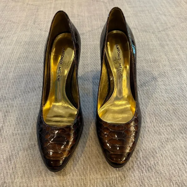 Antonio Melani Brown Croc Embossed Leather Pumps Heels Size 6 - Image 3