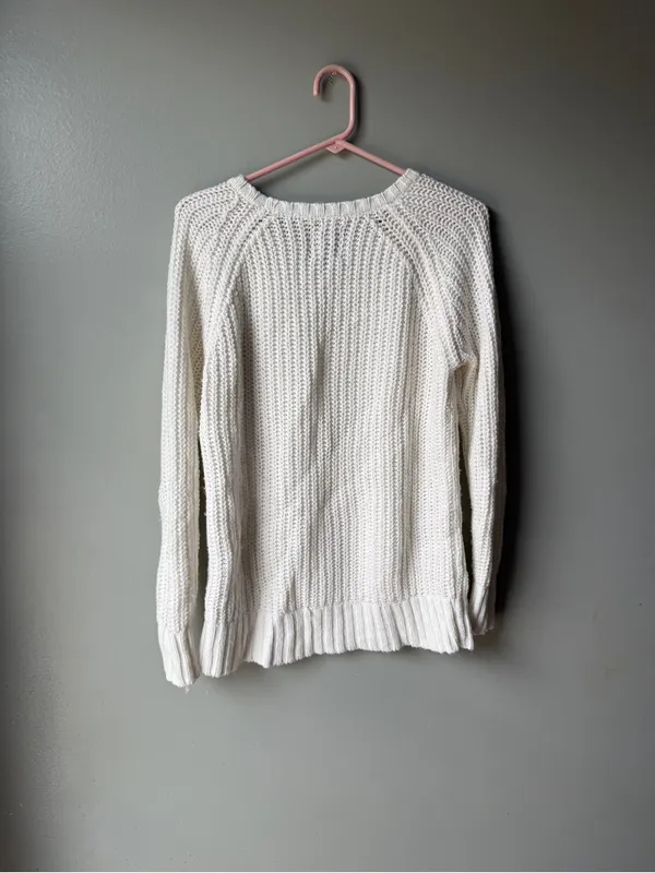 American Eagle Chunky Knit Sweater Cream Crewneck Cozy Cottagecore Size S - Image 5