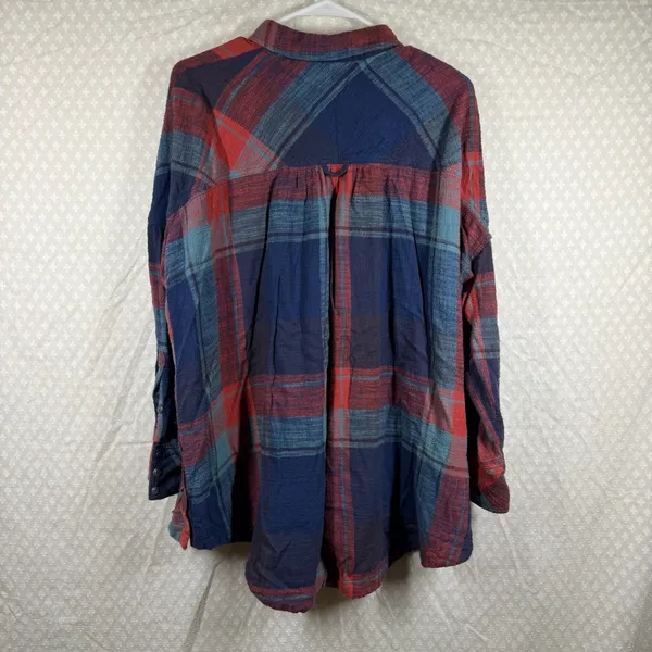 Free People Blue‎ Red Plaid Keep It Cozy Flannel Top - Image 5