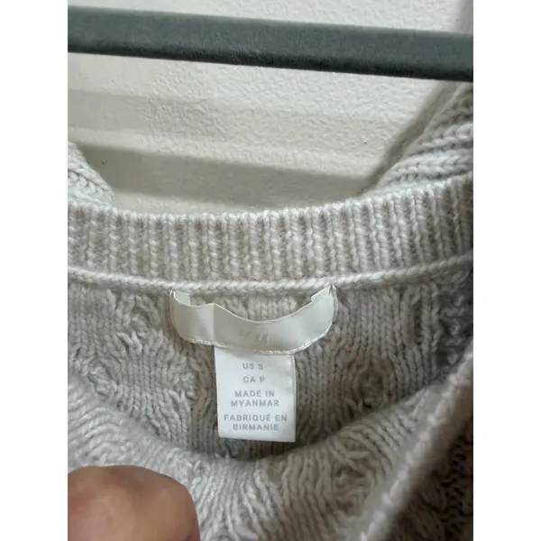 HM Cable Knit Ruffle Collar Sweater Wool Blend Cream Square Neck Small - Image 5