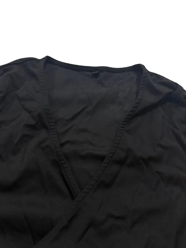 MW Luv (Made With Luv) Black Long Sleeve Wrap Crop Tie Waist V Medium Women's - Image 10