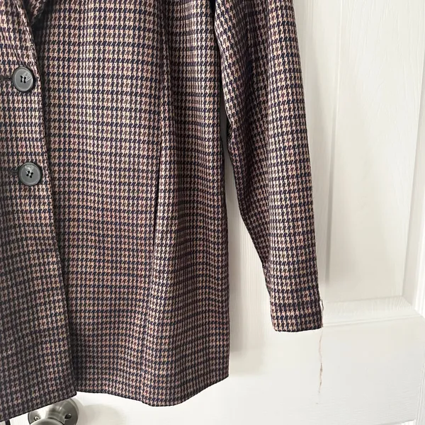 Avec Les Filles Anthropologie Brown Blue Houndstooth Longline Blazer Small 80103 - Image 6