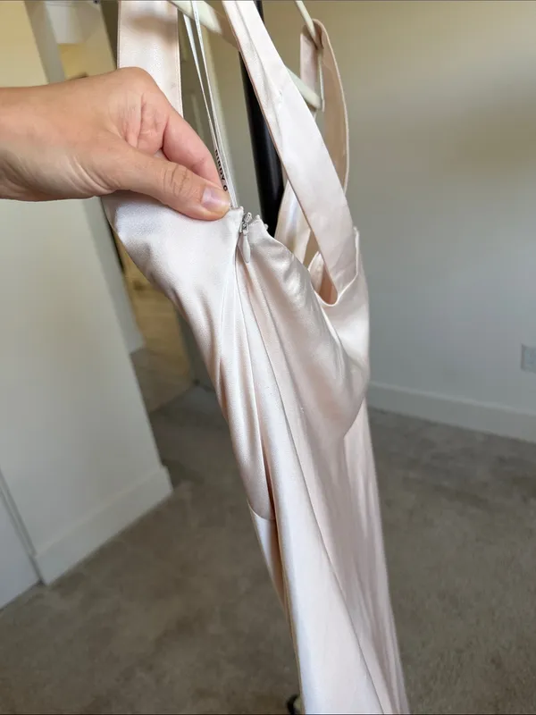 Birdy Grey Champagne Satin V-Neck Maxi Formal Bridesmaids Dress - Size Small - Image 5