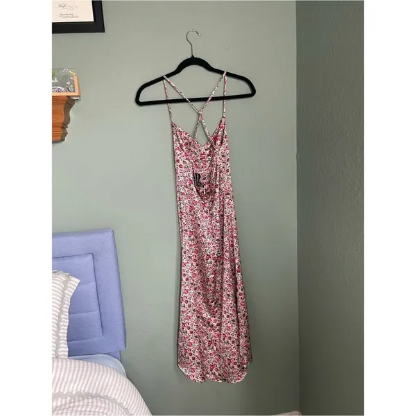 Kittenish Sweetheart Slip Cinched Midi Slide Slit Dress Ditsy Floral Size XS - Image 6