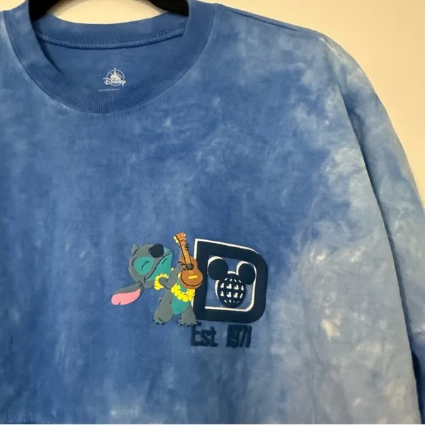 Disney Stitch Hawaiian Aloha Spirit Jersey Blue Womens Medium Long Sleeve - Image 2