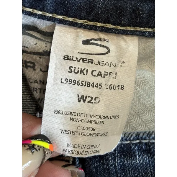 Silver Jeans Suki Capri Low Rise Straight Dark‎ Stitching Size 29 Embroidery - Image 8