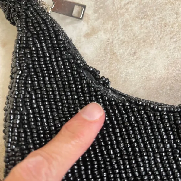 Studio 12 Black Beaded Floral Hobo Shoulder Bag Crescent Y2K Small Purse - Image 11