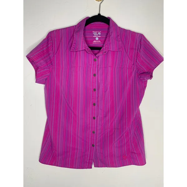 Mountain Hardwear Pink Striped Gorpcore Hiking Shirt Sz 10 - Image 9