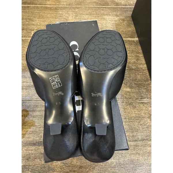 Coach Bow Kitten Heel Sandals in black leather Size 6.5 Peep Toe - Image 10