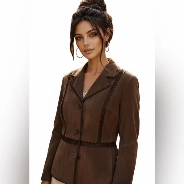White Stag vintage Brown Boho Westetn leather blazer size Large - Image 4