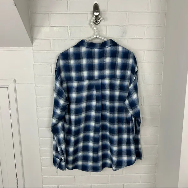Hollister Blue Plaid Oversized Soft Flannel Button Down Shirt Size S - Image 8