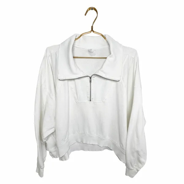 Daily Practice by Anthropologie White 1/4 Zip Cropped Sweatshirt Size L - Image 2