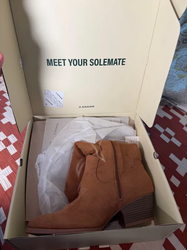 J. Adams Roundup Western Boots Camel Tan Vegan Suede Size 11 NWT - Image 5