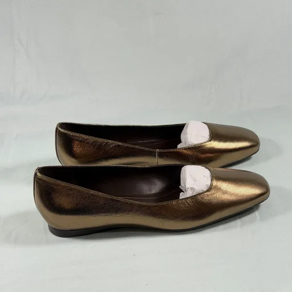 Naturalizer Size-8W Womens Chelsea Gold Leather Square Toe‎ Ballet Flats - Image 2
