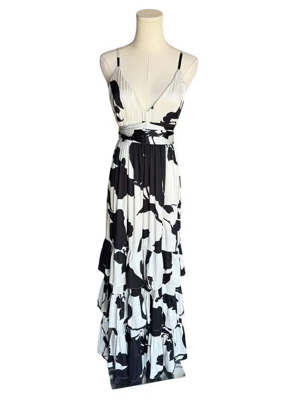 Hutch x Anthropologie - Guthrie Floral Satin Maxi Dress Side Slit Tie Back Sz 2 - Image 3