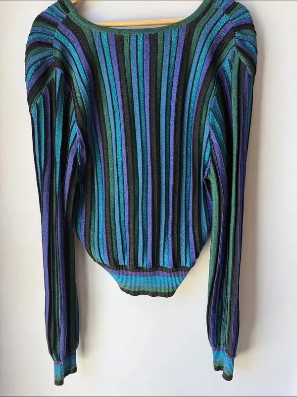 Ronny Kobo Metallic Stripe Knit Top - Image 3