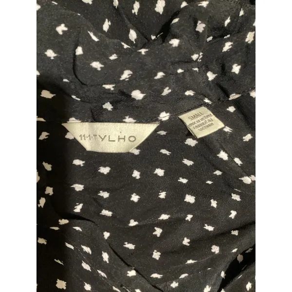 Anthropologie Tylho Dress Womens Small Black White Polka Dot Button Belted Sleeveless Pockets - Image 6