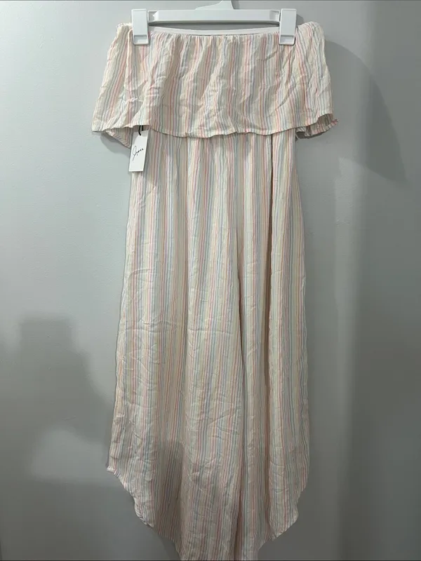 Japna Off-Shoulder Stripe Jumpsuit in Pastel Multi - Image 6