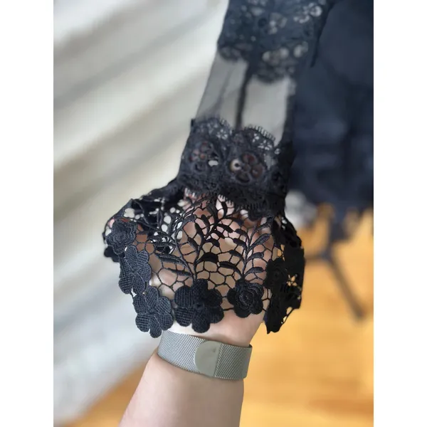 PrettyLittleThing Black Illusion Lace Long Sleeve Mini Dress Whimsygoth Fairy - Image 6